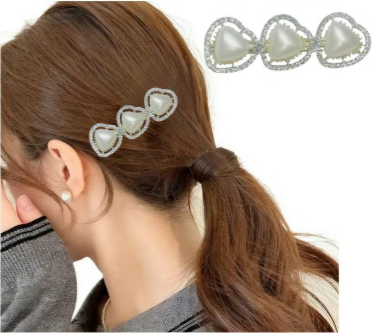 White Heart Pearl Hair Clip