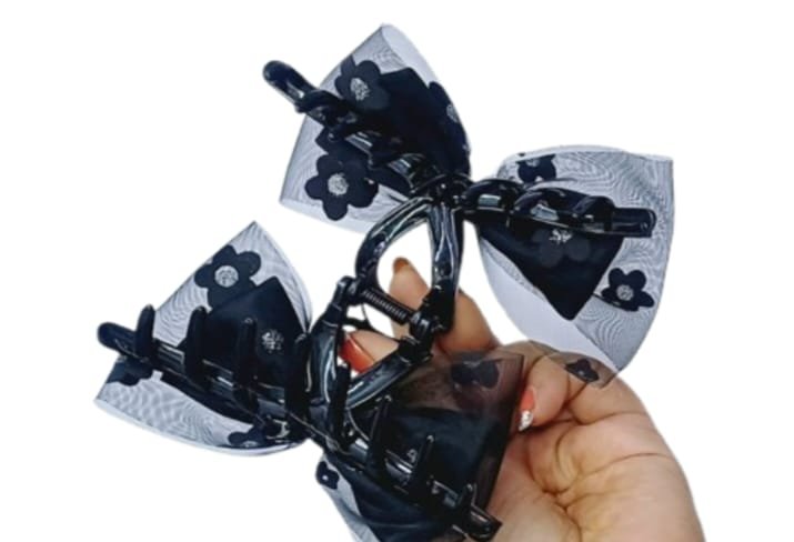 Plastic Flower Net Bow Claw+Clip Set (Black) - Image 2