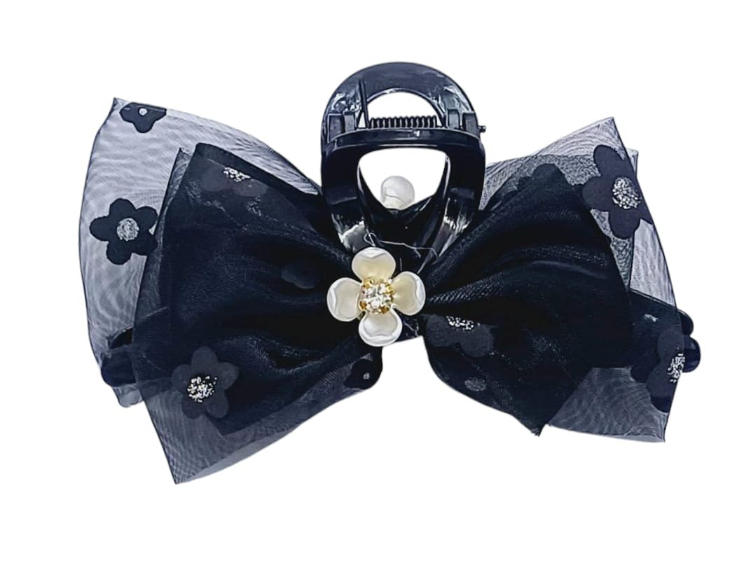 Plastic Flower Net Bow Claw+Clip Set (Black) - Image 3