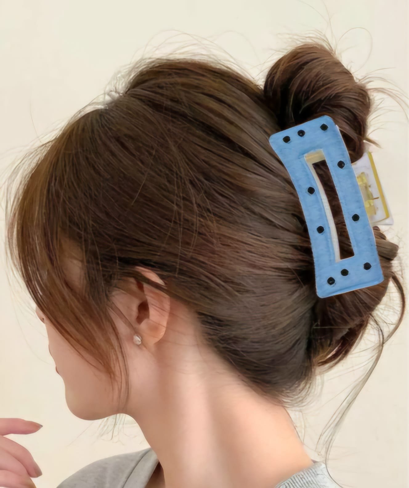 Black Dotted Rectangle Denim Hair Claw - Image 2