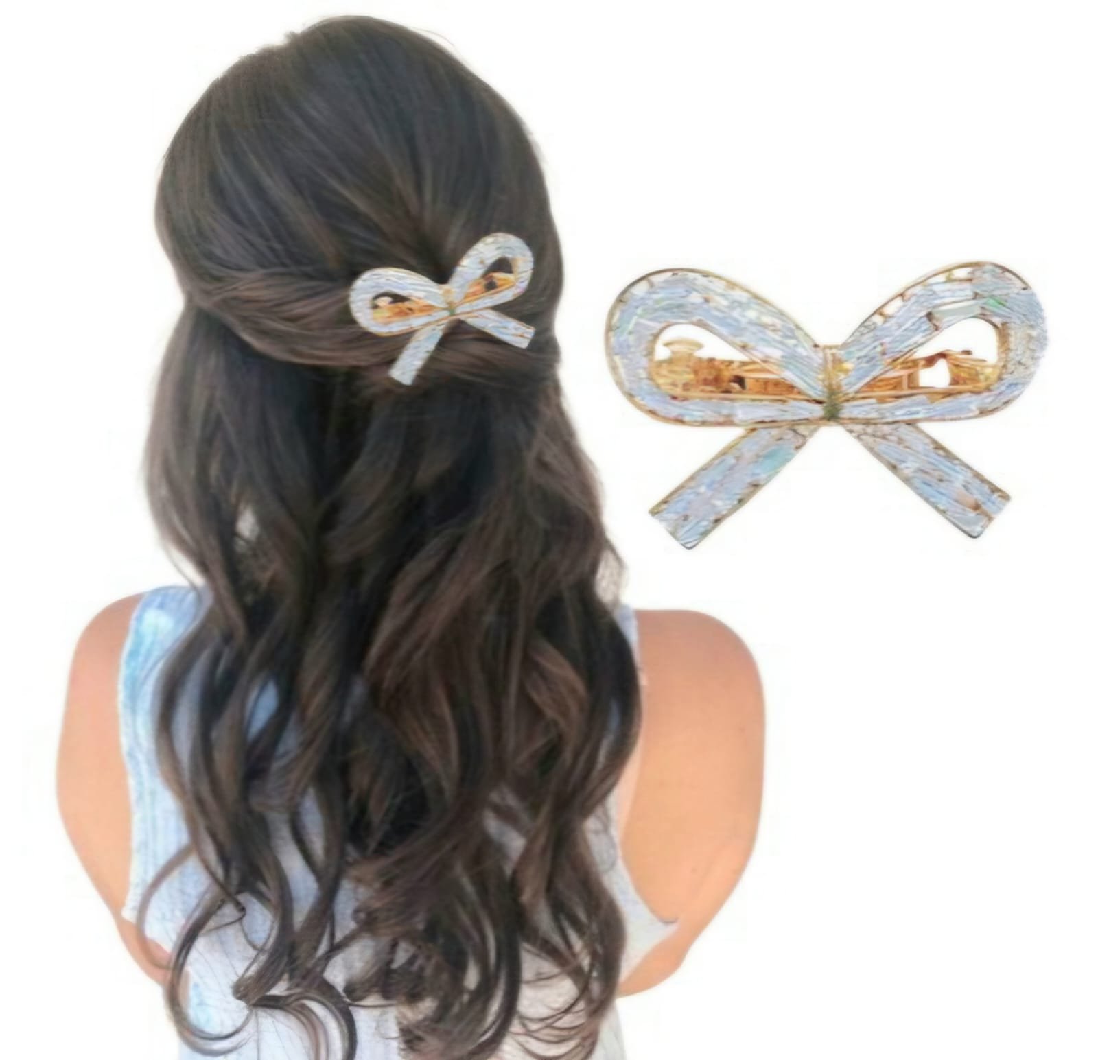 Silver Crystal Ribbon Bow Hair Clip