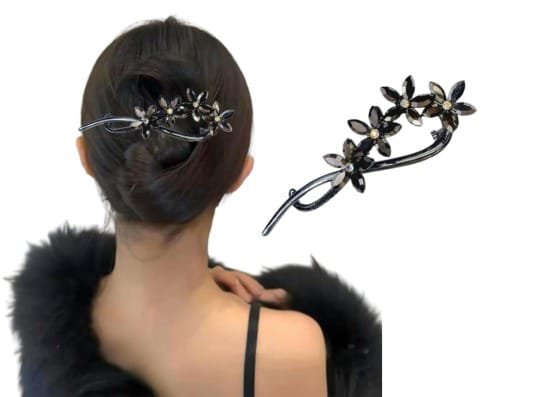 Black Flower Big Bun Clip